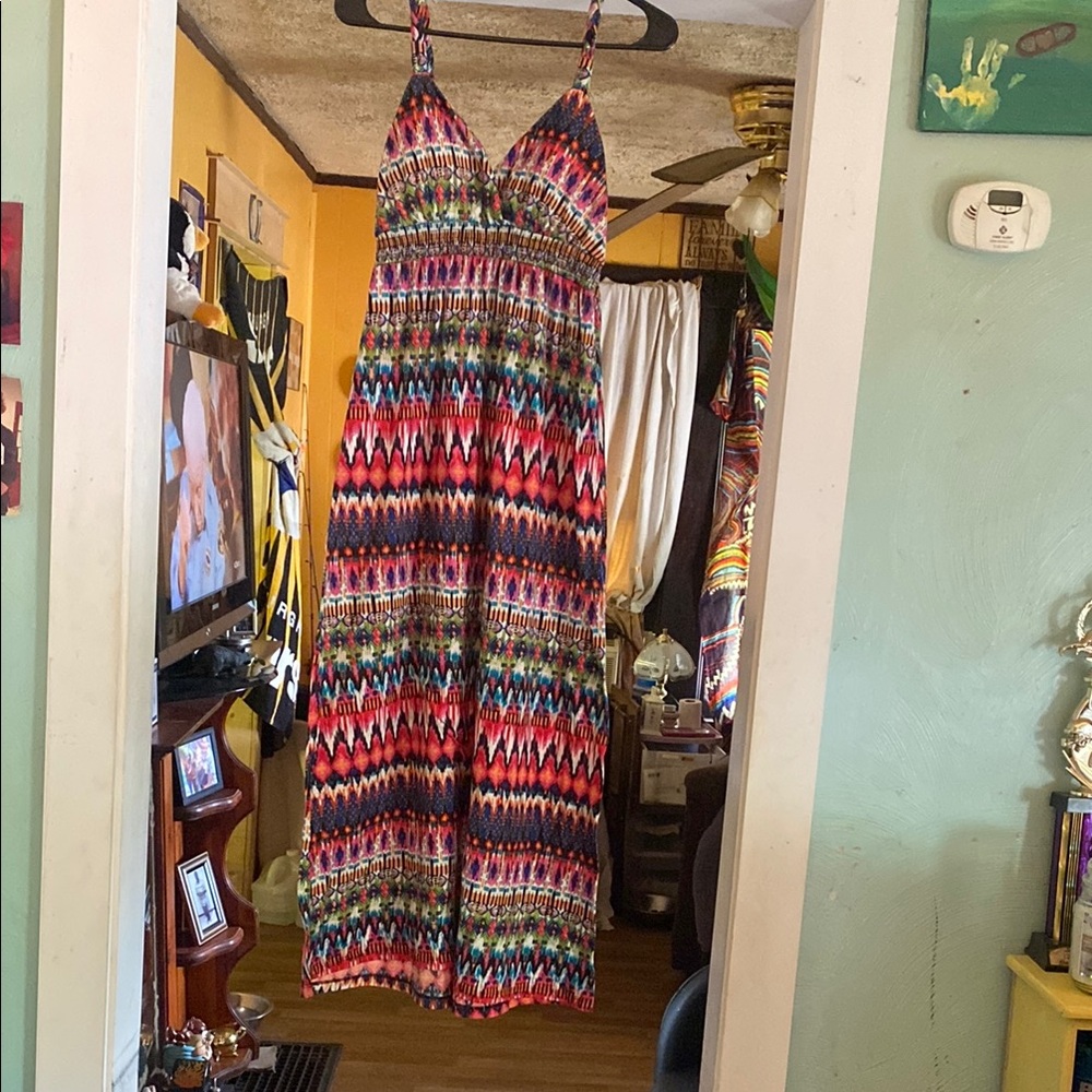 Colorful Maxi Dress with Strappy Design